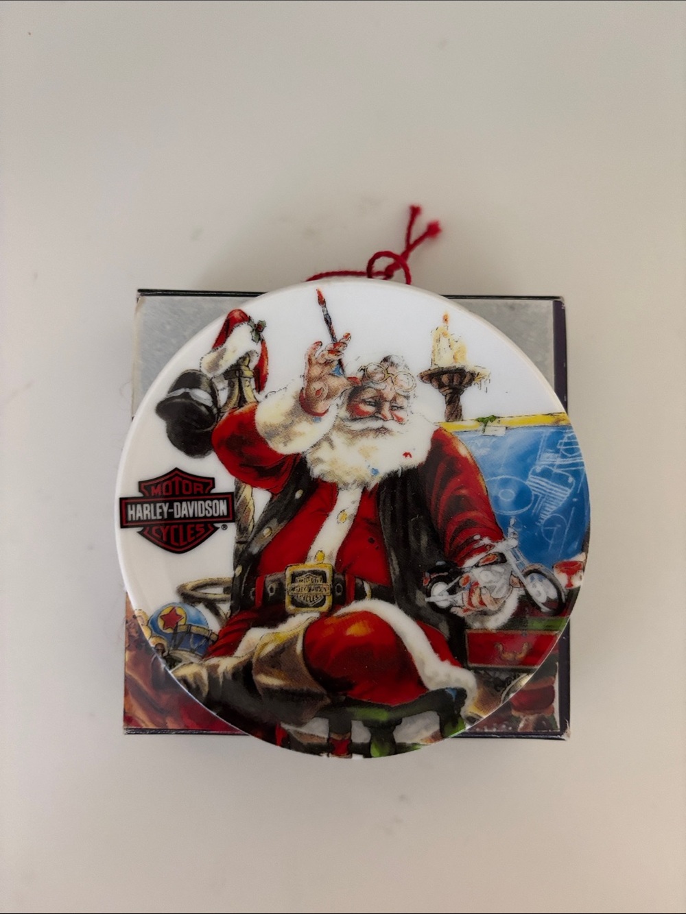 Harley-Davidson Red White Black Santa Motorcycle Ornament